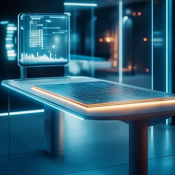 Futuristic workspace with a digital grid overlay on a screen, captured with a smartphone. - Image 4