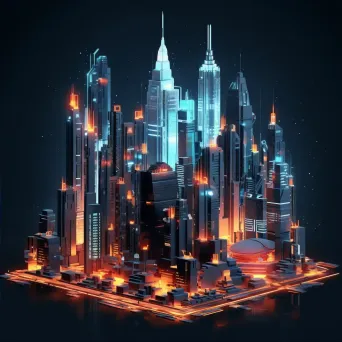 Low Poly futuristic metropolis with neon light accents - Image 2