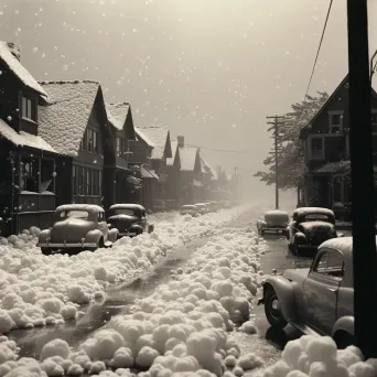 Massive hailstorm pelting down on a suburban neighborhood, damaging cars and houses - Image 1