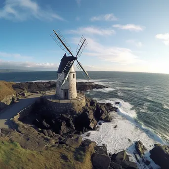 Irish windmill on cliffs overlooking ocean - Image 1