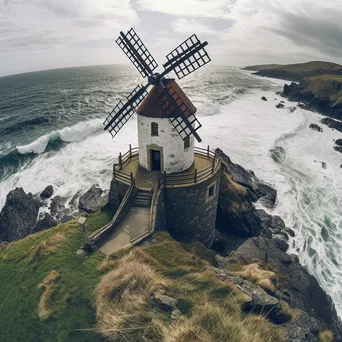 Irish windmill on cliffs overlooking ocean - Image 2