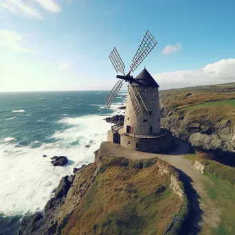 Irish windmill on cliffs overlooking ocean - Image 3