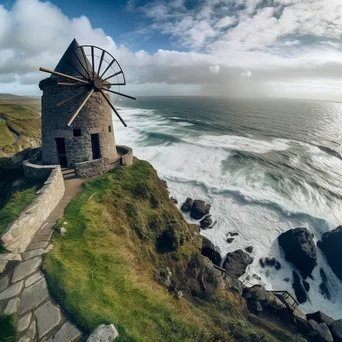 Irish Windmill on Coastal Cliffs