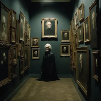 Eerie portrait gallery with painted ancestors