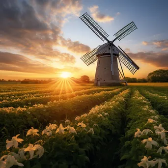 Sunset Over Traditional Windmill