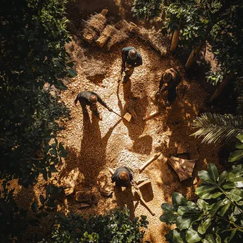 Workers engaged in stripping cork bark from oak trees - Image 3