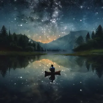 Reflection of starry night sky in lake with fisherman - Image 4