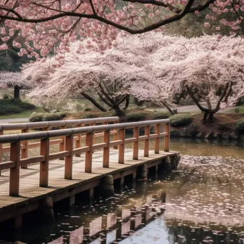 Cherry blossom trees in full bloom in a Japanese garden - Image 4