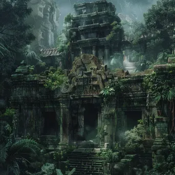 Aerial view of mysterious ancient ruins in a dense jungle - Image 2