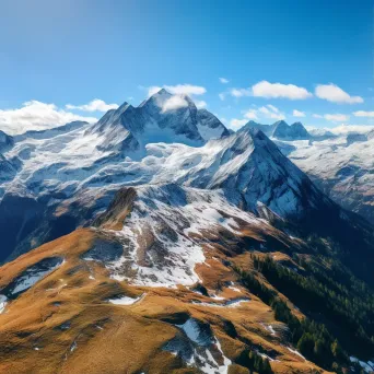 Soaring mountain peaks with a blanket of snow and alpine meadows - Image 1