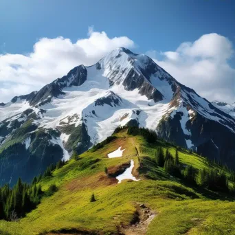 Soaring mountain peaks with a blanket of snow and alpine meadows - Image 3