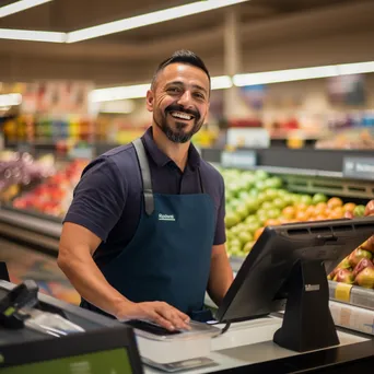 Supermarket Cashier at Work