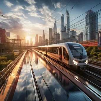 High-speed train racing through a city - Image 1