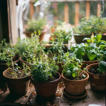 Potted organic herbs and greens on display. - Image 3