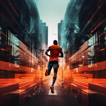 Double exposure of a runner and city landscape - Image 1