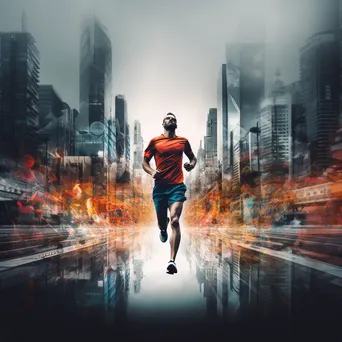 Double exposure of a runner and city landscape - Image 3