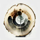 Cross-section of an old tree showing visible rings representing years - Image 2