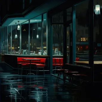 Late-night diner glowing with neon lights and filled with lonely patrons - Image 2