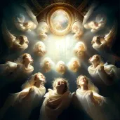 Group of celestial beings singing in a celestial cathedral - Image 1