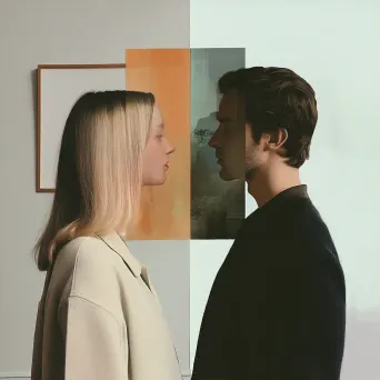 Photorealistic digital art of long-distance lovers in a split frame portraying connection through technology - Image 1