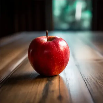 Red Apple on Wooden Table