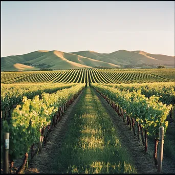 Vineyards stretching towards rolling hills at sunset - Image 4