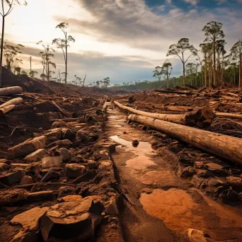 Barren land and fallen trees in deforested area - Image 4