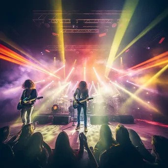 Rock band performing energetically on stage with colorful lights. - Image 3