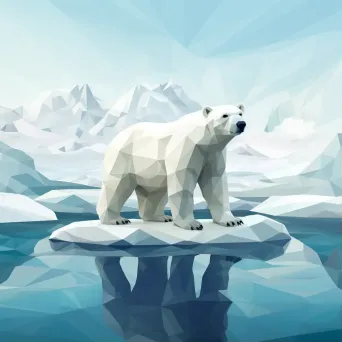 Geometric representation of polar bear on icy landscape in low poly style - Image 1