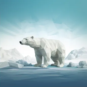 Geometric representation of polar bear on icy landscape in low poly style - Image 2