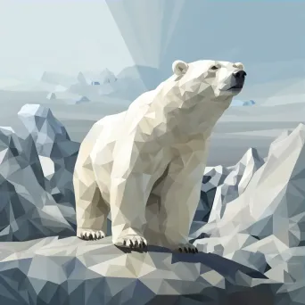 Geometric representation of polar bear on icy landscape in low poly style - Image 3