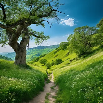 Historic trail in a lush green valley with wildflowers - Image 4