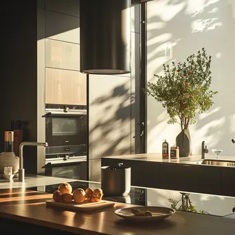 Modern kitchen with smart appliances and bright sunlight - Image 1