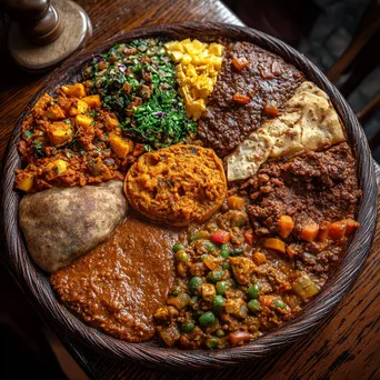 Traditional Ethiopian Injera with Stews