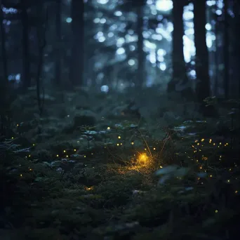 Glowing Firefly in Dark Forest