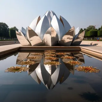 Image of Lotus Temple reflected in tranquil water, symbolizing tranquility and harmony - Image 1