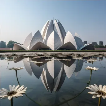 Image of Lotus Temple reflected in tranquil water, symbolizing tranquility and harmony - Image 4