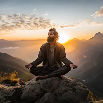 Male yogi practicing yoga on a mountain peak. - Image 1