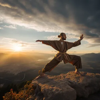 Male yogi practicing yoga on a mountain peak. - Image 3