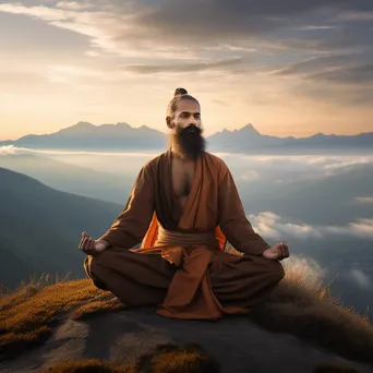 Male yogi practicing yoga on a mountain peak. - Image 4