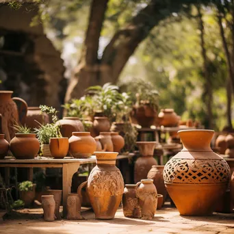 Collection of clay pots drying in a sunny garden - Image 3