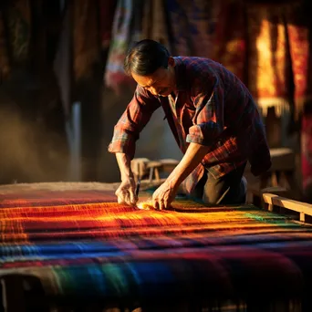 Weaver dyeing a carpet with natural colors. - Image 2