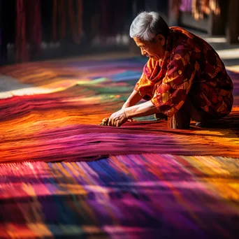 Weaver dyeing a carpet with natural colors. - Image 3