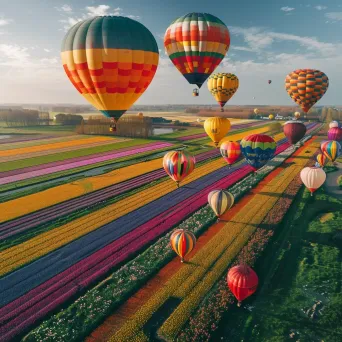 Hot air balloons above colorful tulip fields in full bloom - Image 2