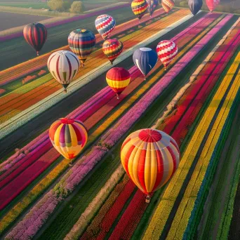 Hot air balloons above colorful tulip fields in full bloom - Image 3