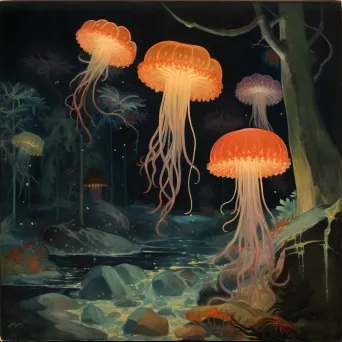 Vibrant jellyfish bloom illuminating dark ocean - Image 3