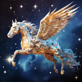 Low poly Greek mythical Pegasus flying through a star-dusted sky - Image 2