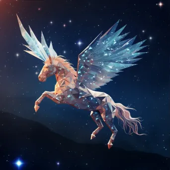 Low poly Greek mythical Pegasus flying through a star-dusted sky - Image 3