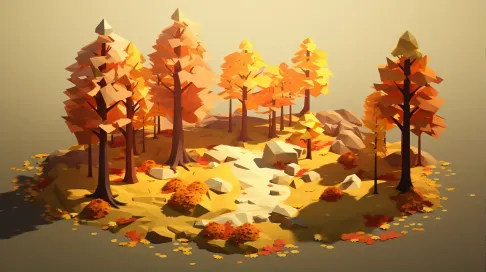 Isometric view of a low poly woodland scene in autumn colors - Image 1