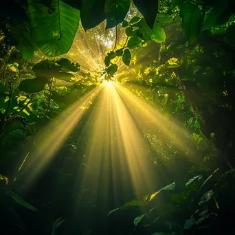 Sunlight filtering through tree leaves in a dense forest - Image 3